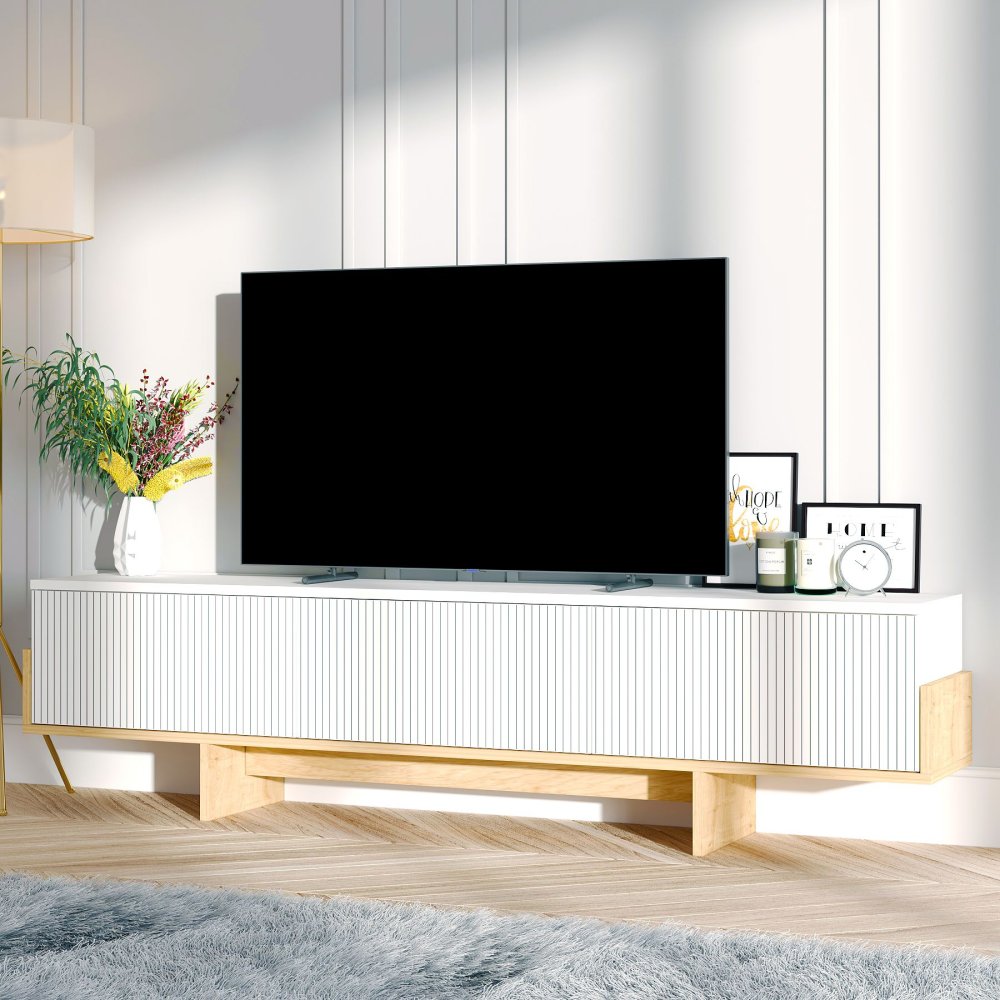 TV stolík Hege - White, Sapphire Oak