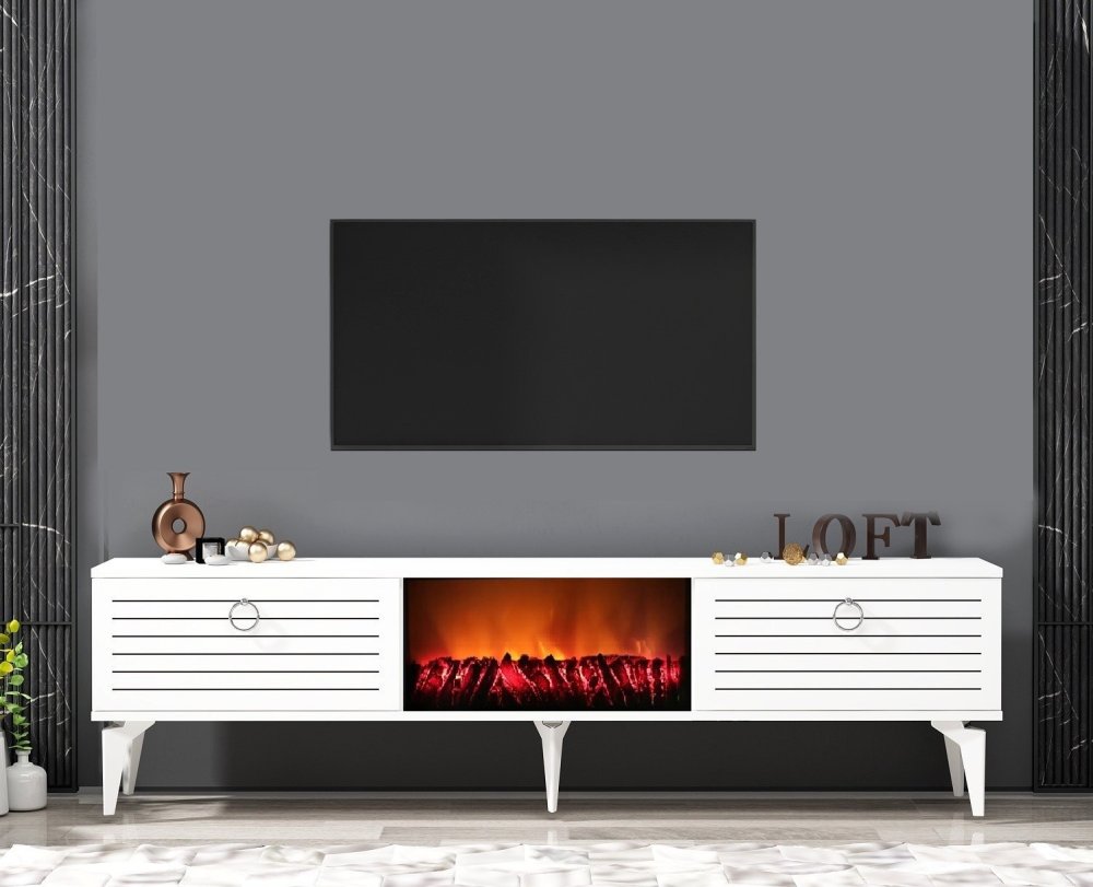 TV stolík Arona Fireplace - White