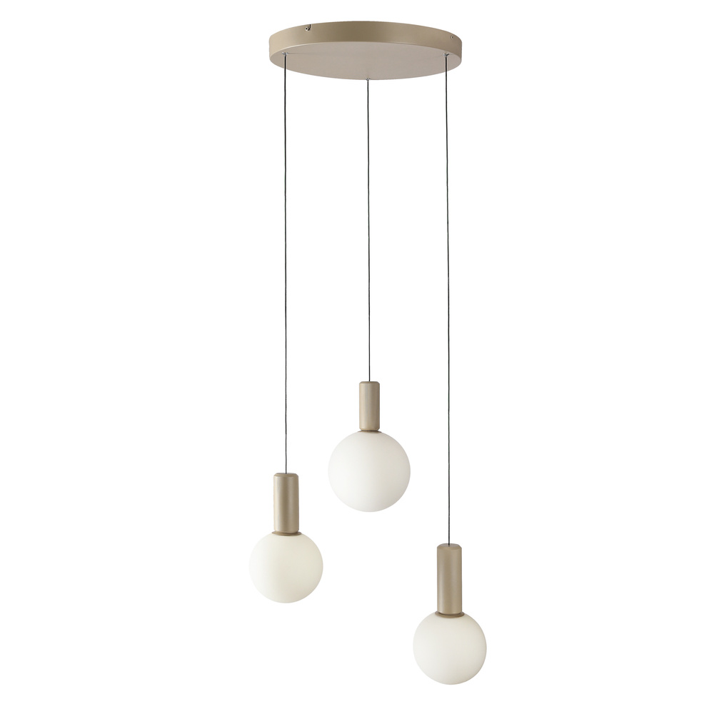 Lampa wisząca Testa beżowa potrójna białe klosze kule nad stół
