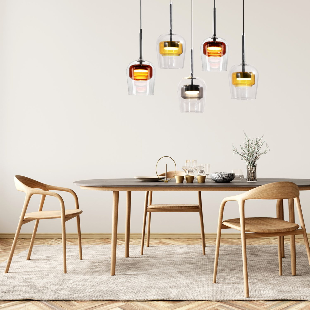 Lampa wisząca Glaxi szklane kolorowe klosze 5xGX53 nad stół do salonu i jadalni