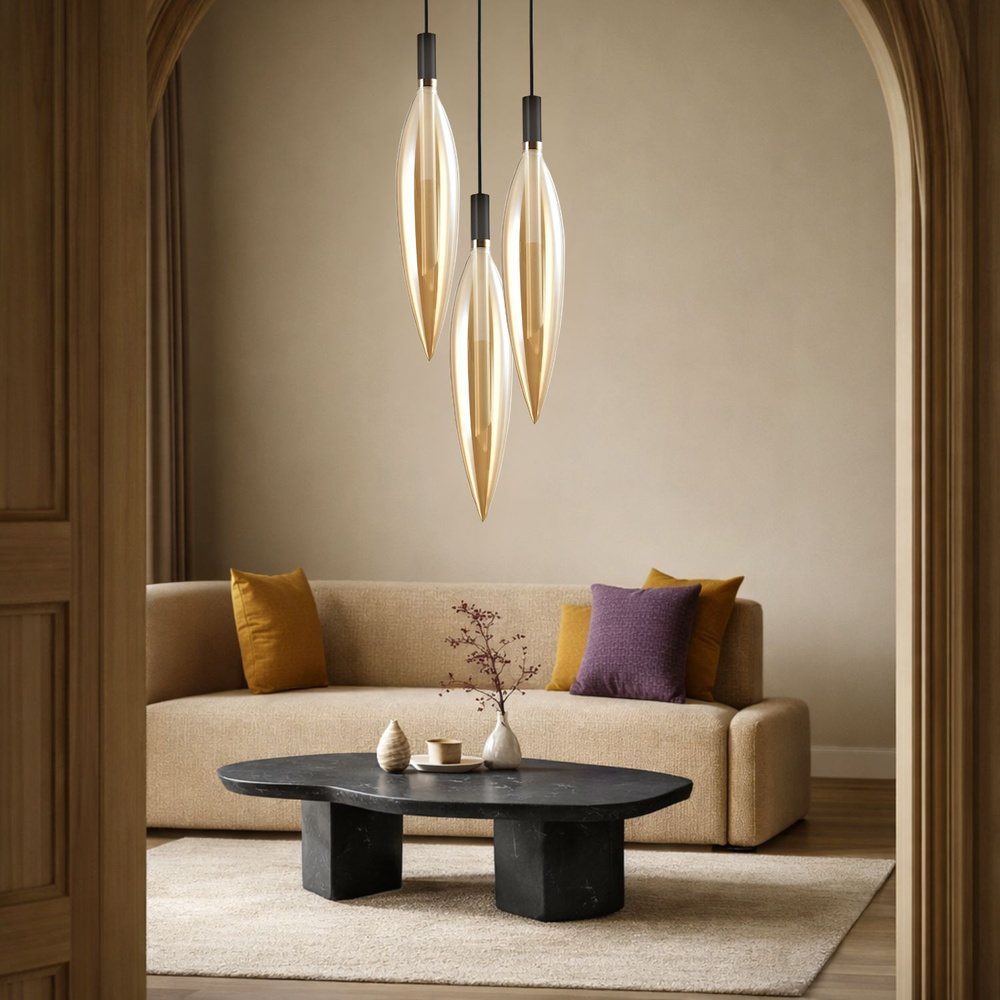 Lampa wisząca Nordic szklana tuba do salonu klosz bursztynowy pojedyncza
