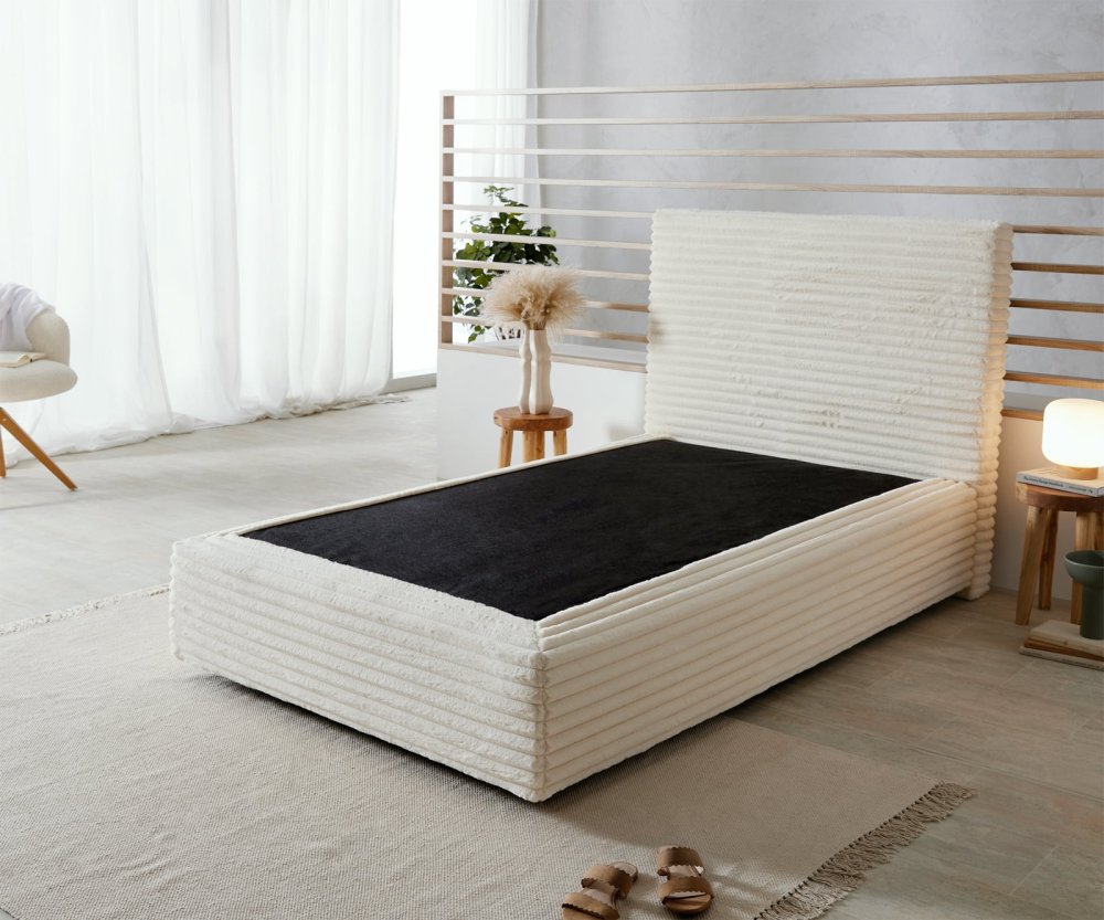 Boxspring postel Dream-Well plyšový manšestr béžová 120x200 cm