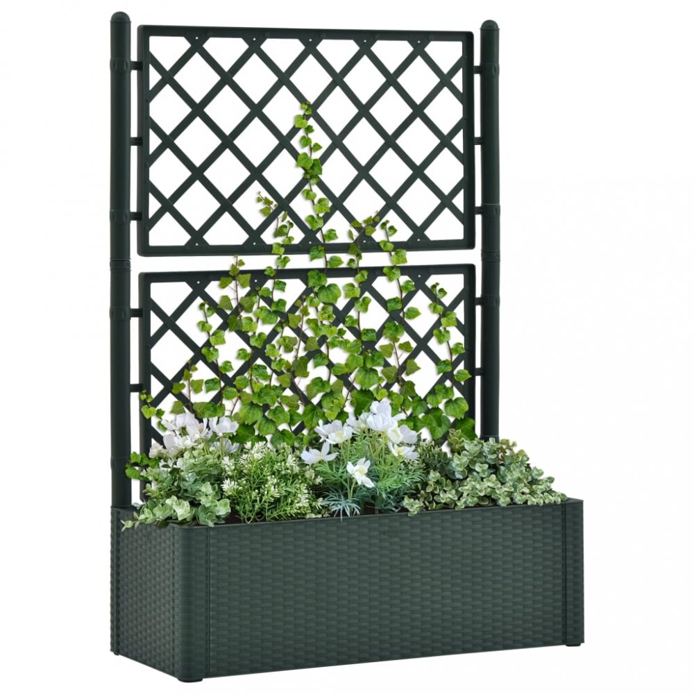 Zahradní truhlík s treláží 100x43x142 cm PP Dekorhome Zelená