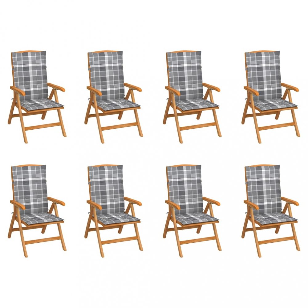 Skladacia záhradná stolička s poduškami 8 ks teak / látka Dekorhome Sivá kocka