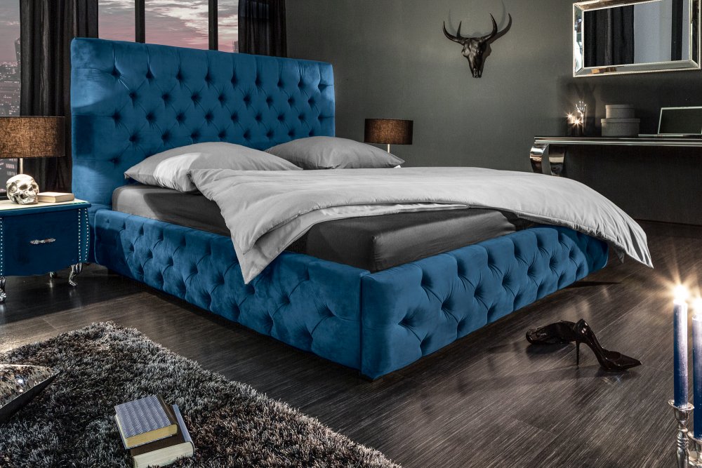 E-shop Chesterfield posteľ PALLAS Dekorhome Modrá