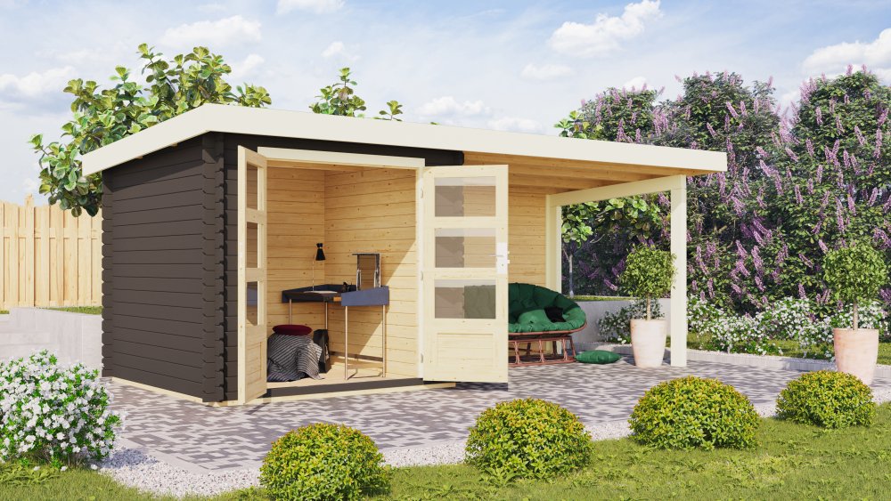 Drevený záhradný domček BASTRUP 2 s prístavkom Lanitplast