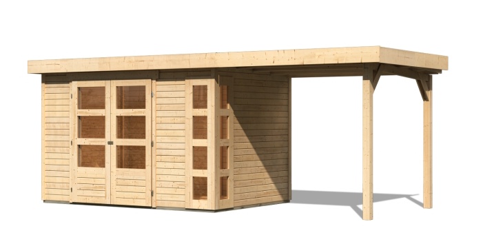 Drevený záhradný domček KERKO 4 s prístavkom 240 Lanitplast Prírodné drevo