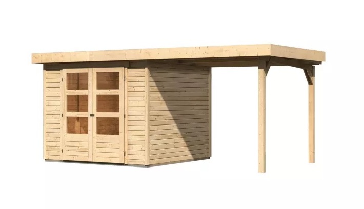 Dřevěný zahradní domek ASKOLA 3,5 s přístavkem 240 Dekorhome Přírodní dřevo,Dřevěný zahradní domek A