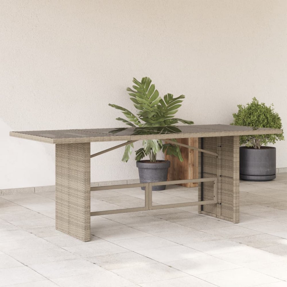 Zahradní stůl skleněná deska světle šedý 190x80x74 cm polyratan