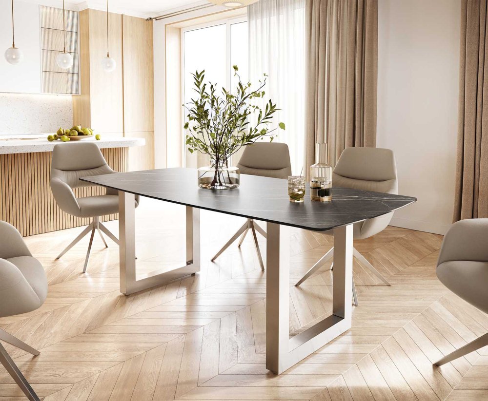 Jedálenský stôl Edge 200x100 cm keramický zaoblený Laminam® Noir Desir