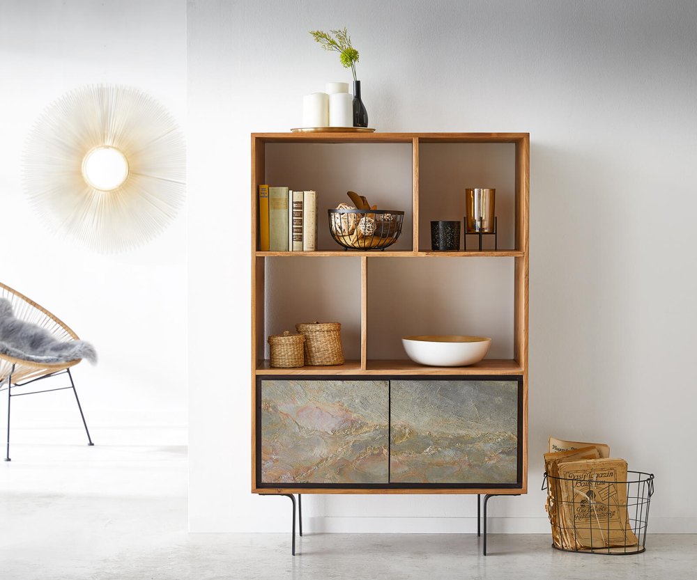 Skriňa Juwelo 88x135 cm prírodná akácia s kamennou dyhou