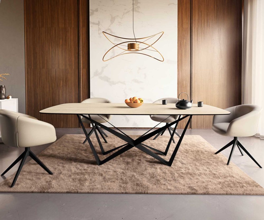 Jedálenský stôl Edge oválny 240x120 keramický travertín prírodný