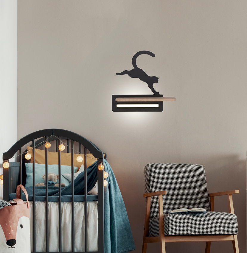 LED 5W dětská nástěnná lampa černá kočka skákající kočka