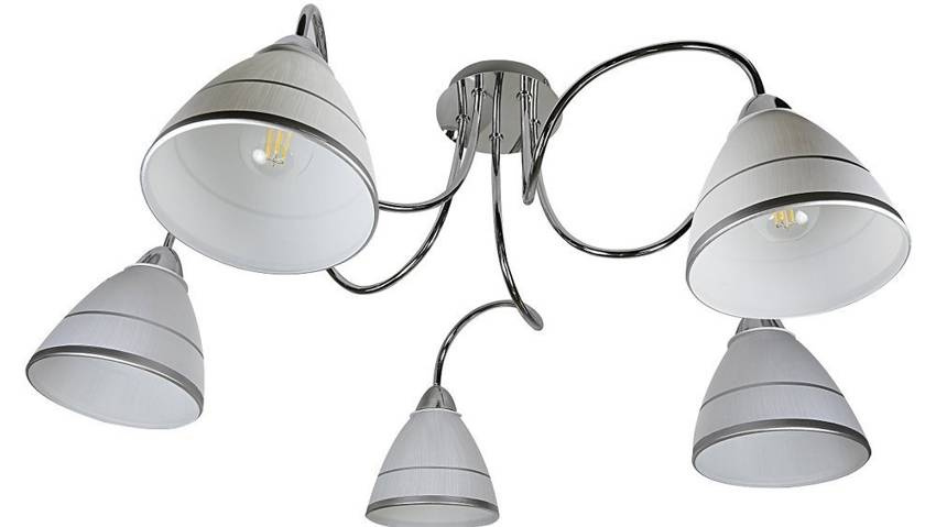 Chrómová stropná lampa, sklenené tienidlá, 5x40W, E14, Elf