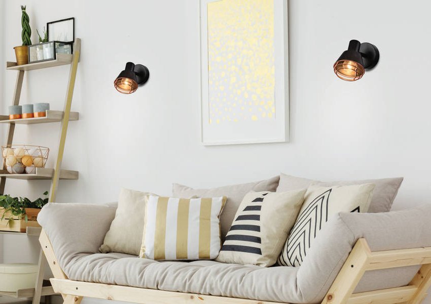 Nástenná lampa s čiernym tienidlom, medená, E14 40W Neria
