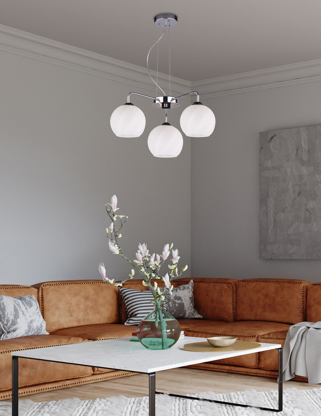 Závesná lampa Larix chróm 3x40W e27 biele tienidlo