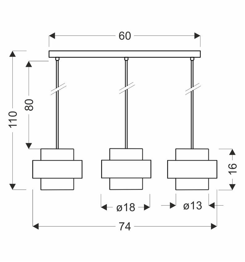 Závesná lampa Spiega čierna+mosadz 3x60W E27 dymové tienidlo