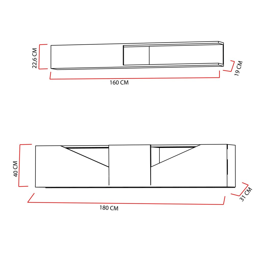 TV stěna / Sestava pod TV Taç - Walnut, Black (obrázek 3)