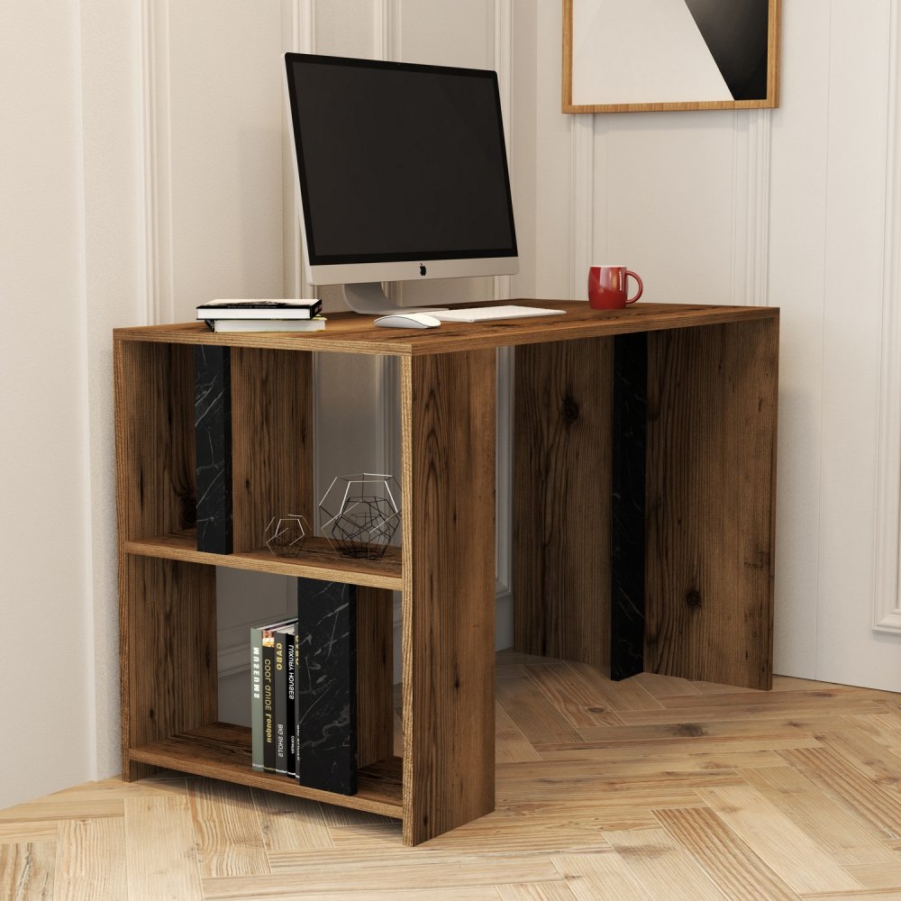 Psací stůl Lima - Walnut, Black Marble (obrázek 5)