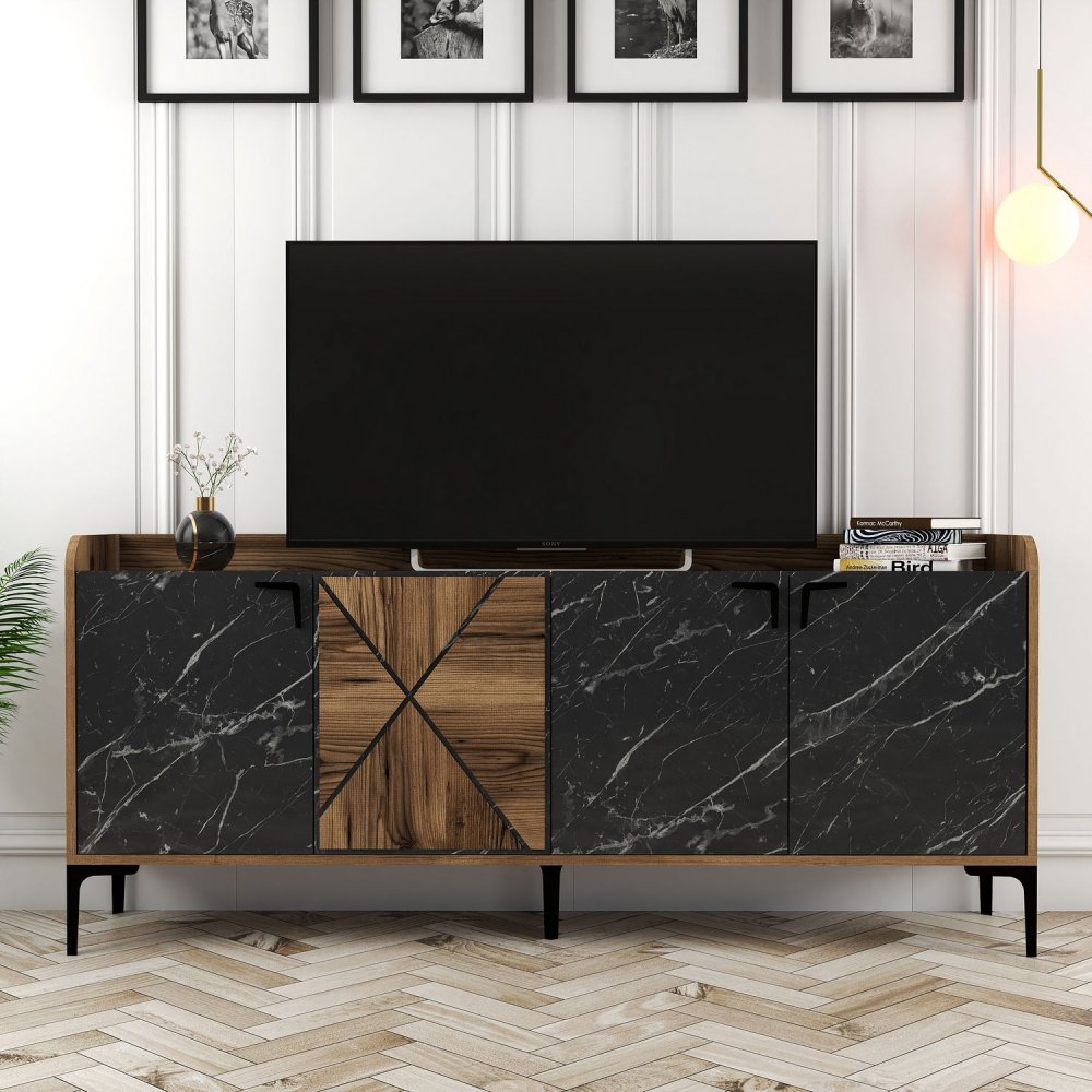 Konzolový stolek Venedik - Walnut, Black Marble (obrázek 4)