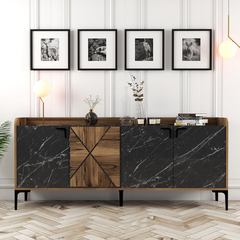 Konzolový stolek Venedik - Walnut, Black Marble (obrázek 7)