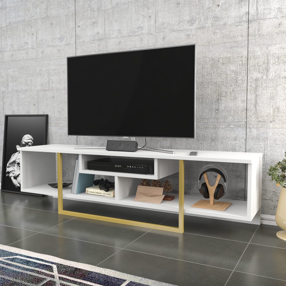 TV stolek Asal 150 - White, Gold (obrázek 6)