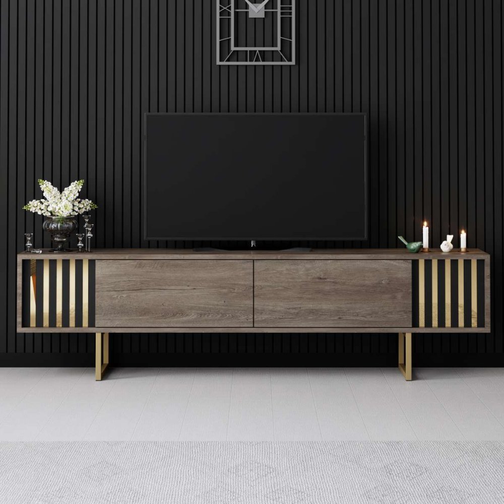 TV stolek Gold Line - Walnut, Black (obrázek 8)