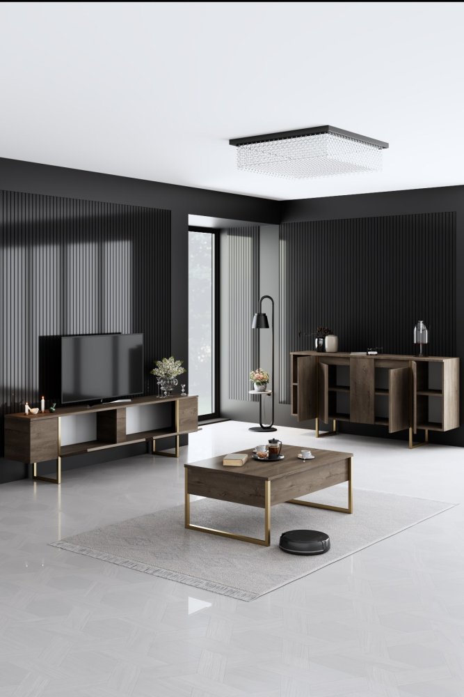 Living Room Furniture Set Luxe - Walnut, Gold (obrázek 8)