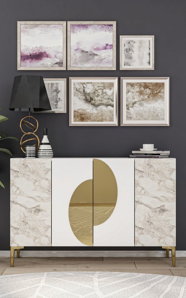 Konzolový stolík Afra KM120 - White, Ephesus Marble, Gold