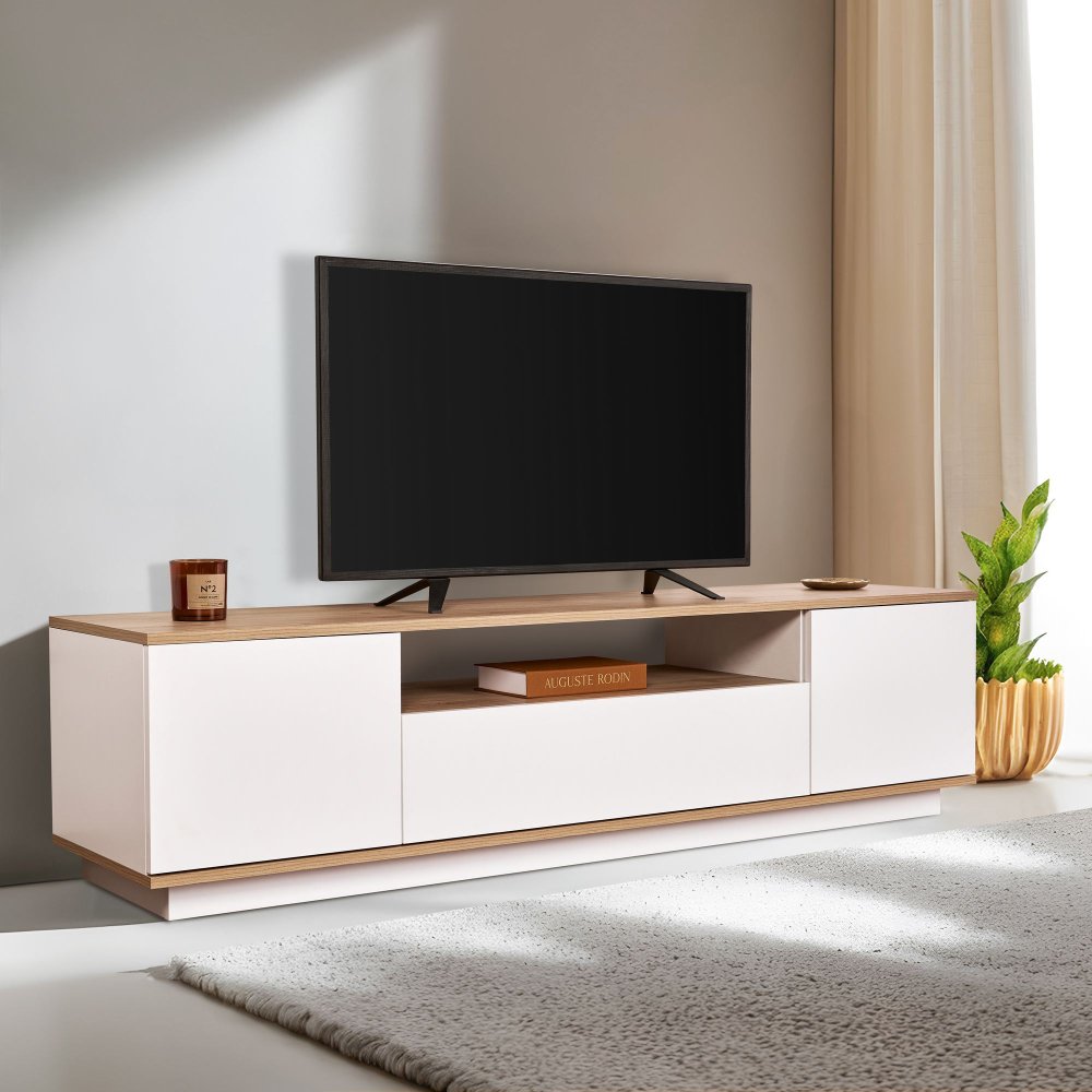 TV stolík Veramont - White, Cadiz Oak