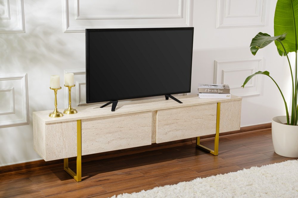 TV stolík Serenity - Travertine, Gold
