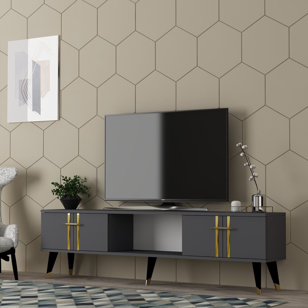 TV stolík Asel - Anthracite, Gold