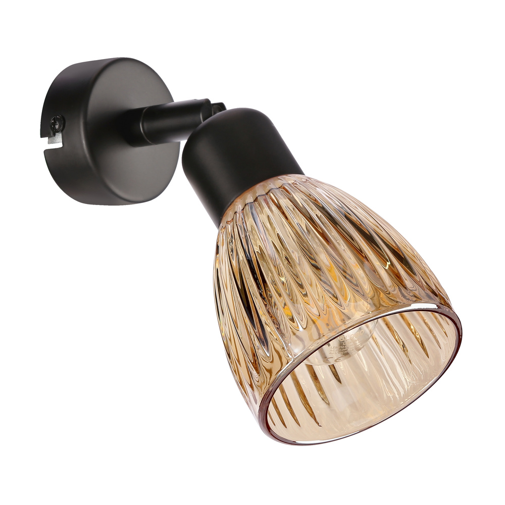 Levně AMCOS lampa kinkiet 1x40W E14 czarny klosz bursztynowy