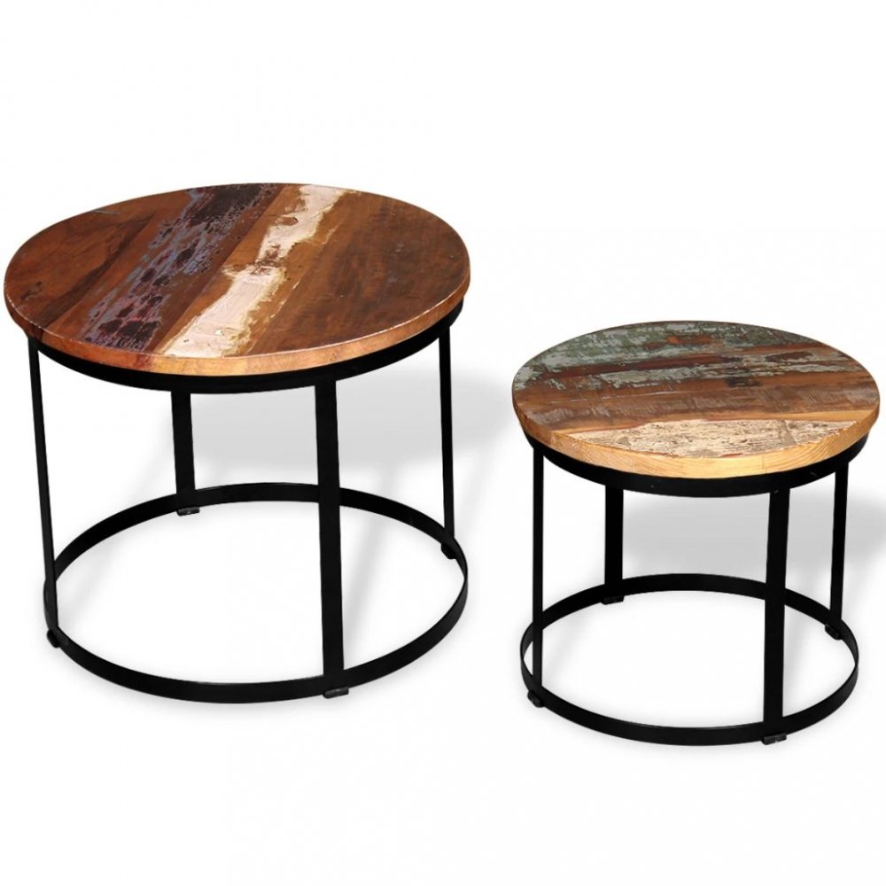 Konferenční stolek 2 ks dřevo / kov Dekorhome Recyklované dřevo