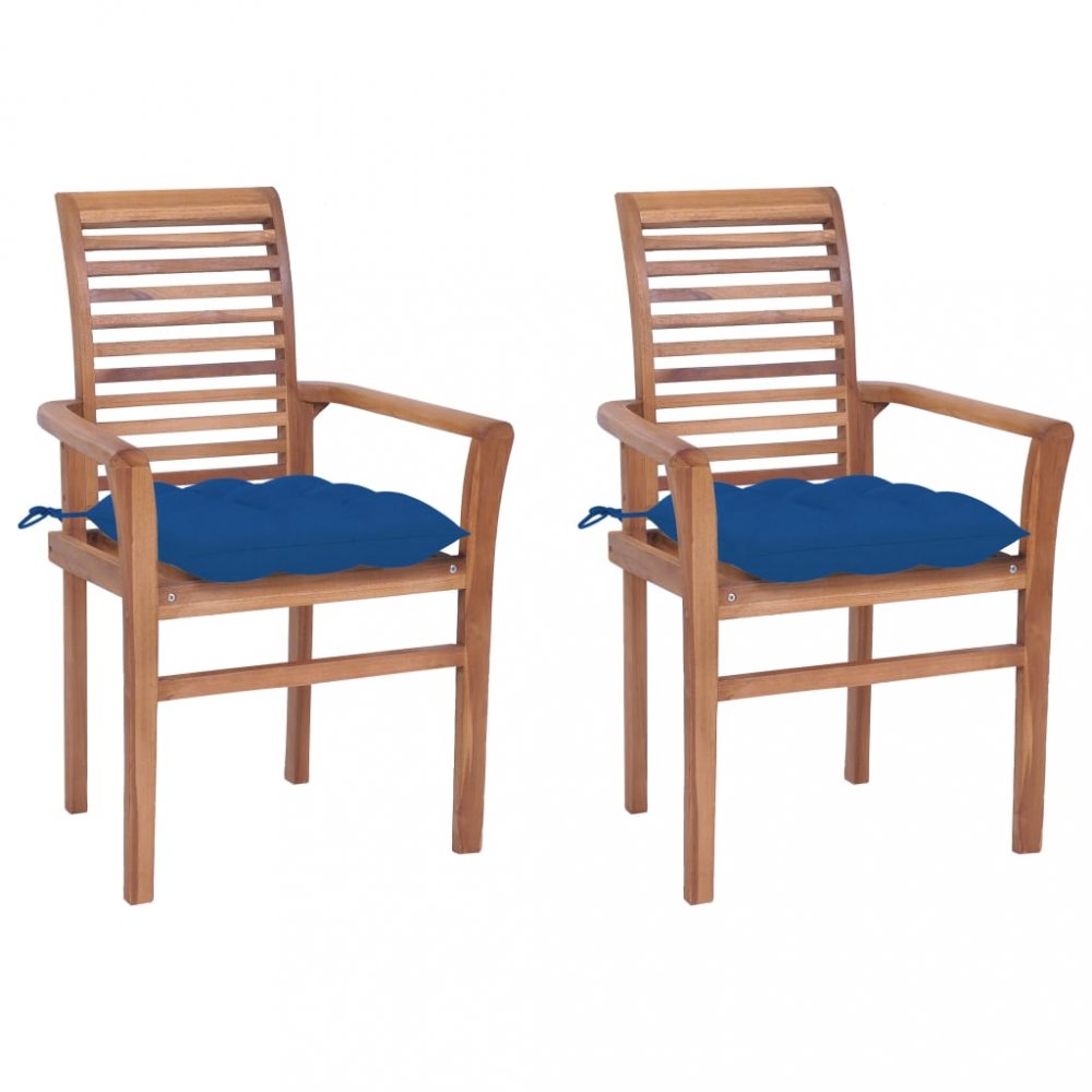 Záhradná jedálenská stolička s poduškou 2 ks teak Dekorhome Modrá