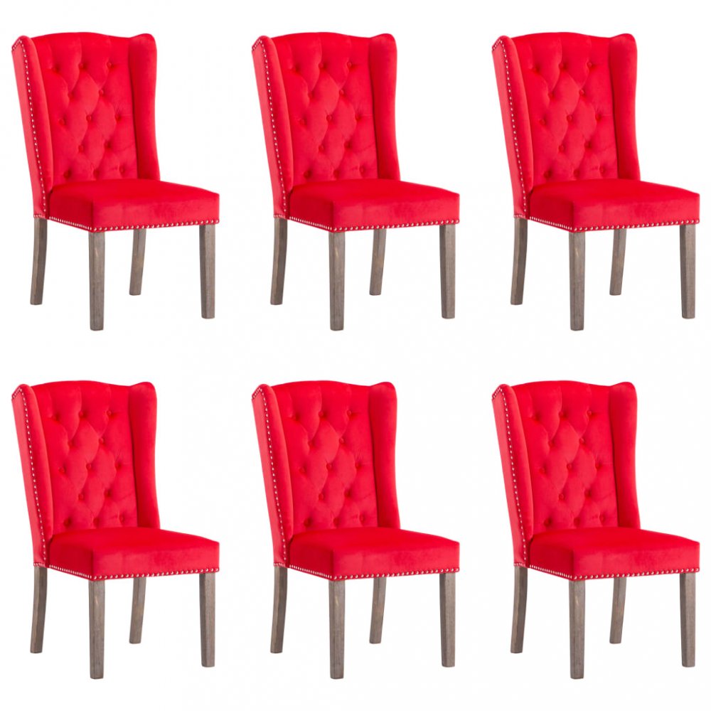 Jídelní židle 6 ks samet / kaučukovník Dekorhome Červená