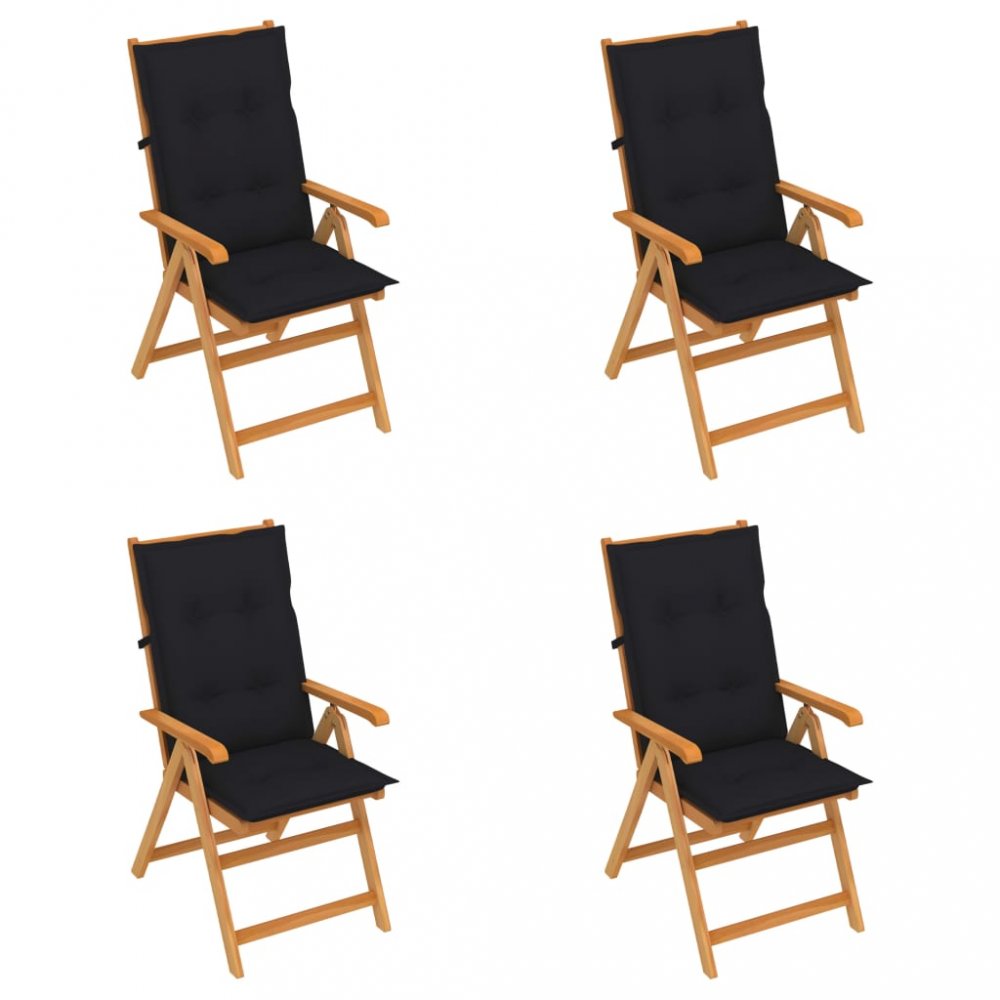 Skladacia záhradná stolička 4 ks s poduškami Dekorhome Čierna
