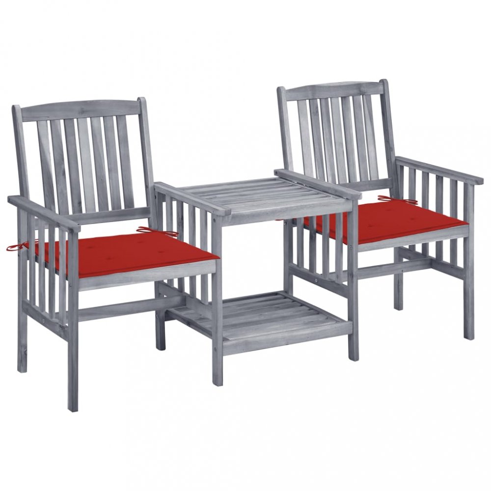 Zaradné stoličky so stolíkom akácia / látka Dekorhome Červená
