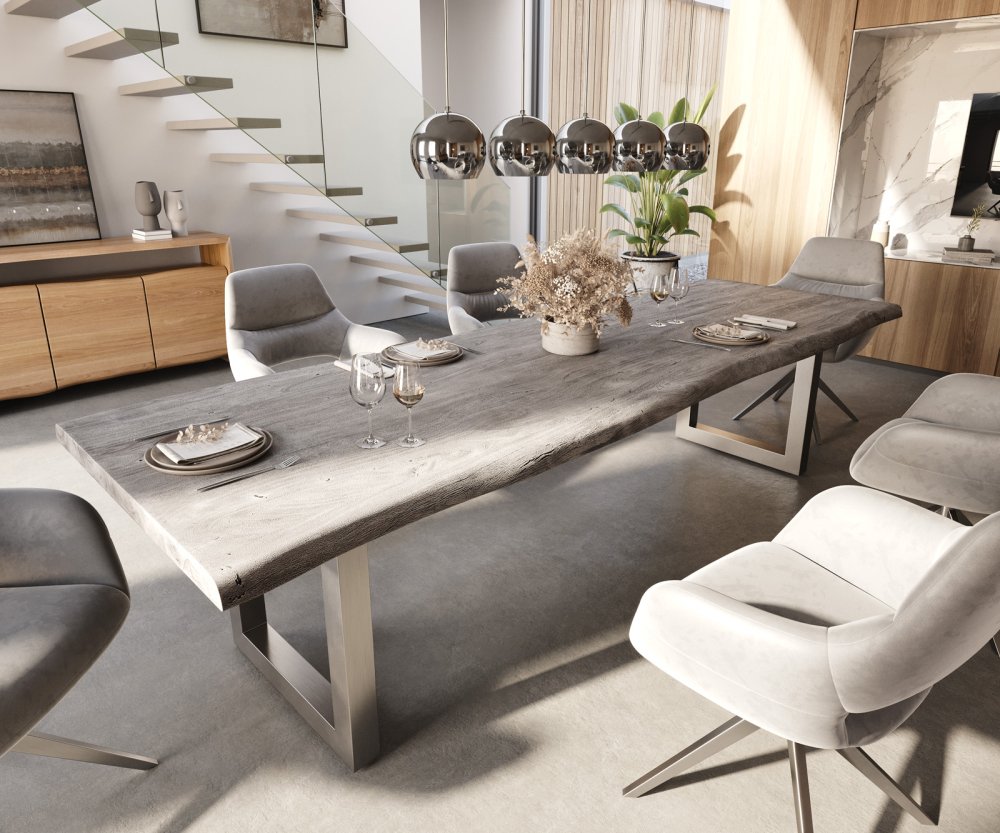 Jídelní stůl Edge 300x100 XL akácie platina nerezová ocel