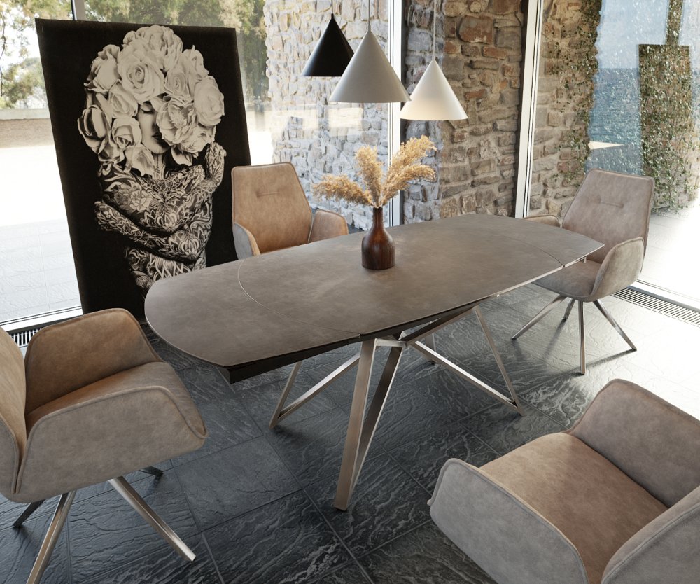 Jedálenský stôl Carlow 130/200x90 cm keramický hnedý nerezový