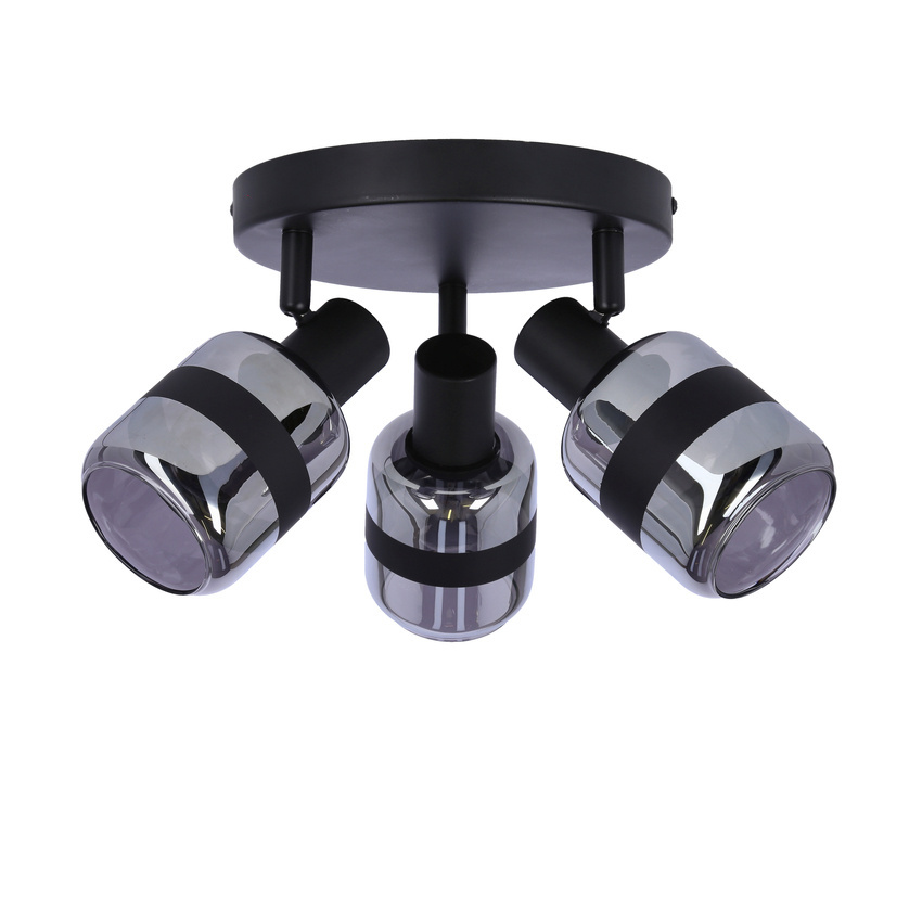 Stropná lampa Yuki, matná čierna, 3x15W, E14, dymové tienidlo