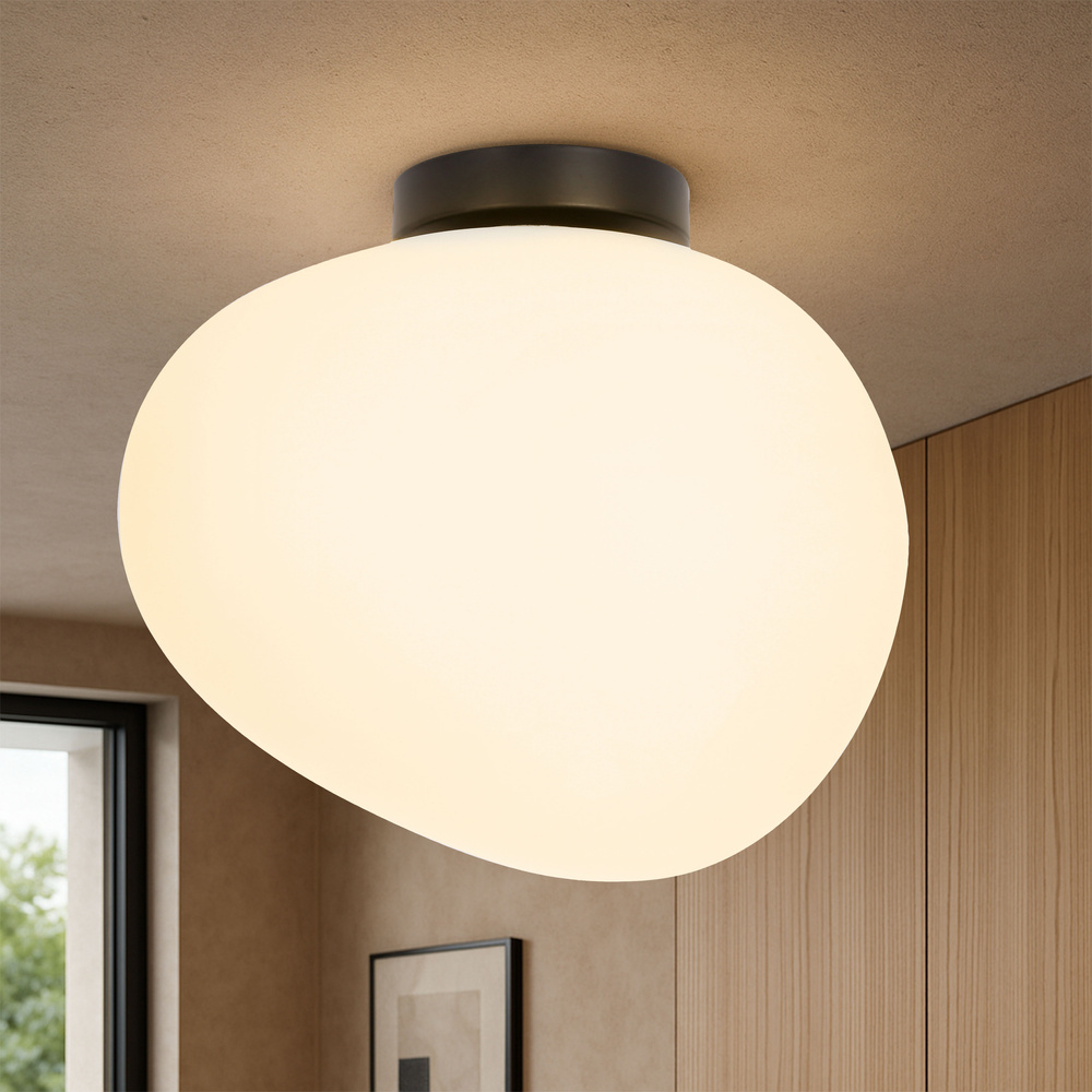 Stropná lampa STONES inšpirovaná kameňom - dizajnérska stropná lampa s 20 cm mliečnym tienidlom - osvetlenie obývačky a chodby E27