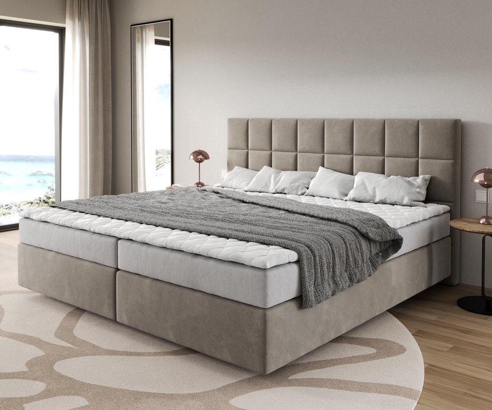 Boxspring posteľ Dream-Fine mikrovlákno béžová 200x200 cm bonellový