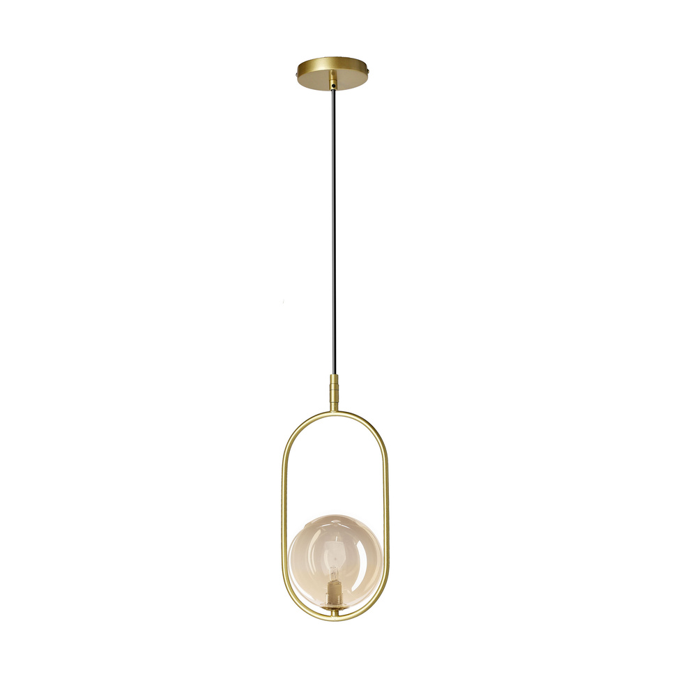 Závesná lampa CORDEL vintage - zlatá mosadz s jantárovým guľovým tienidlom - elegantné osvetlenie do obývačky a kúpeľne 1x G9 LED