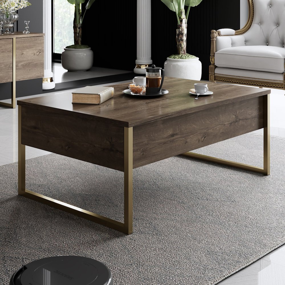 Konferenčný stolík Luxe - Walnut, Gold