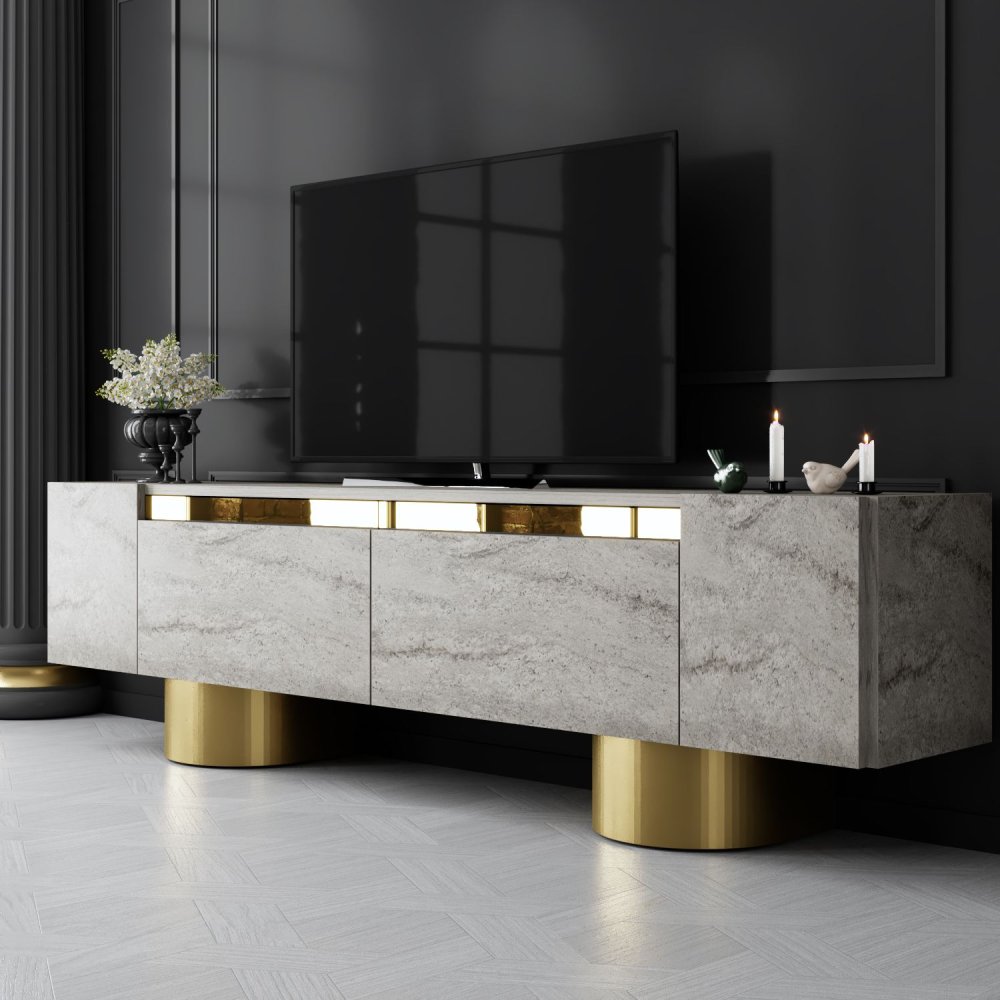 TV stolek Bohem - Travertine, Gold