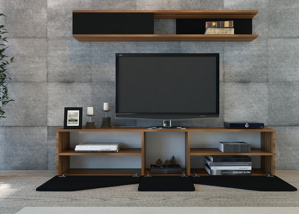 TV stěna / Sestava pod TV Taç - Walnut, Black (obrázek 5)