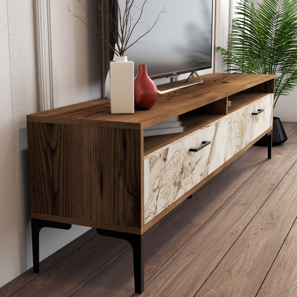 TV stolek Istanbul 2 - Walnut White Marble (obrázek 4)
