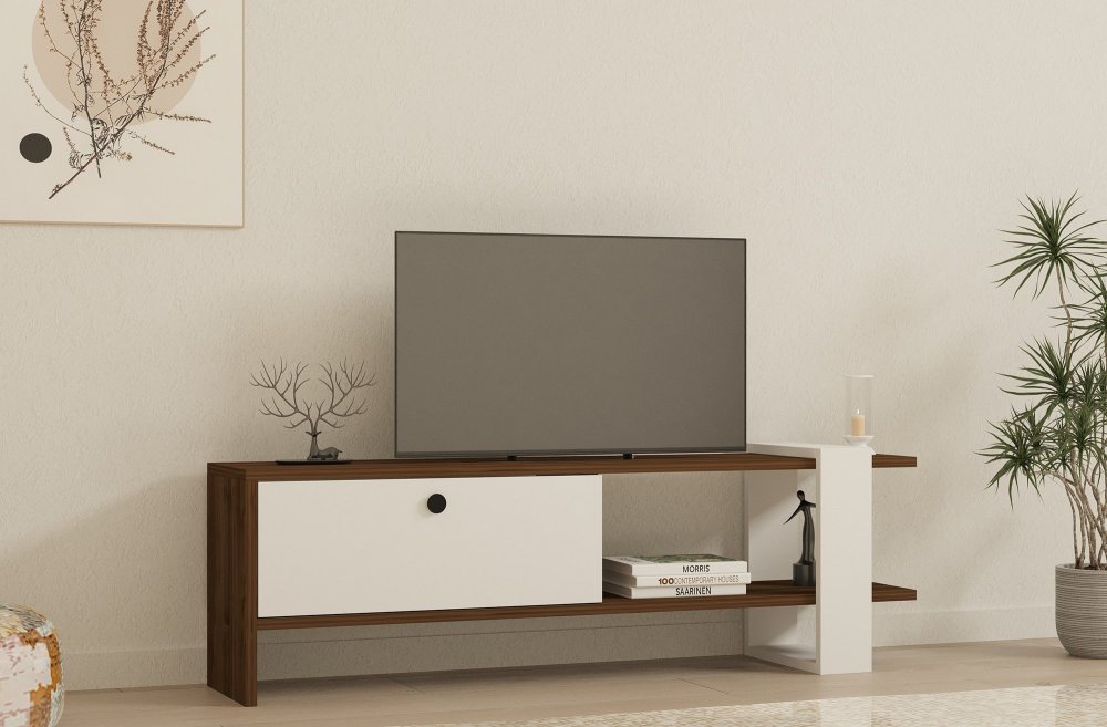 TV stolík Gaye - Walnut, White