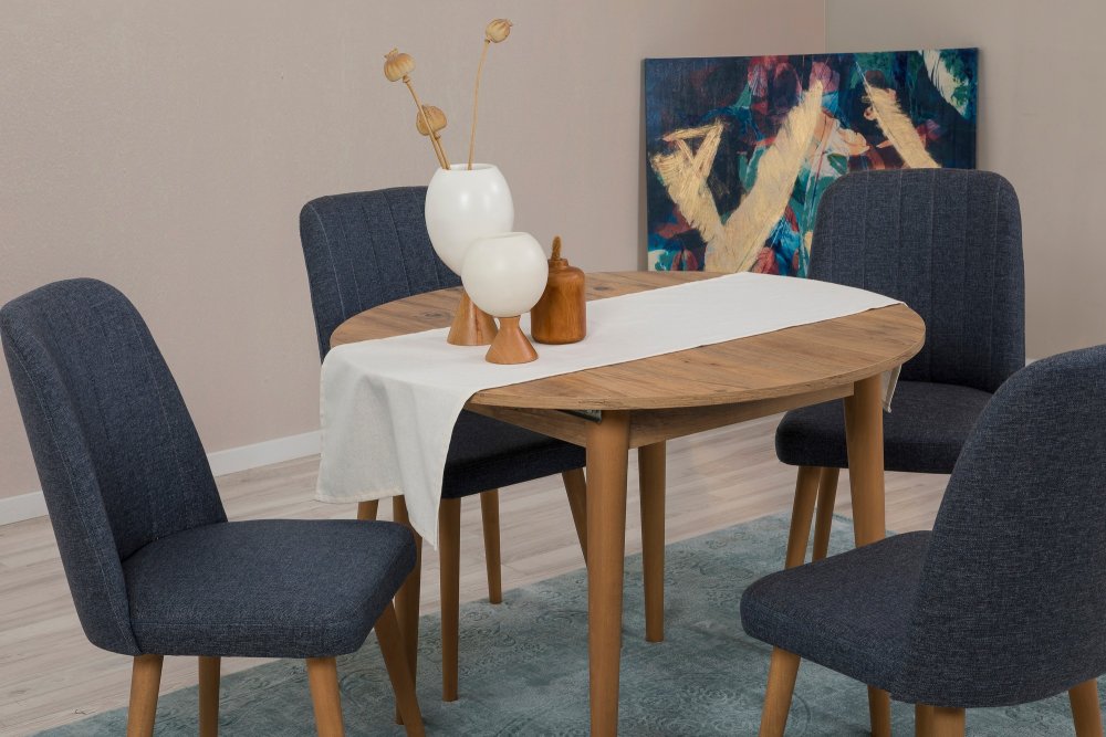 Jídelní set s rozkládacím stolem a židlemi (5 kusů) Vina 1048 - Atlantic Pine, Navy Blue (obrázek 13)